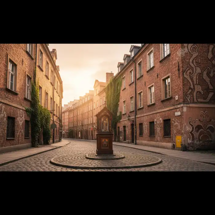 Barrio de Praga de Varsovia: odkryj artystyczne serce dzielnicy Praga Klimatyczna, przedwojenna kamienica z muralem i kapliczką w sercu Barrio de Praga Varsovia.