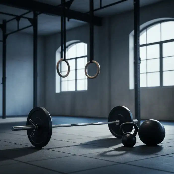 Crossfit co to? Czym polega trening, jak zacząć i plan dla początkujących Profesjonalny sprzęt do treningu w siłowni typu box, ilustrujący zagadnienie crossfit co to.