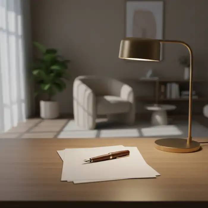 Jak napisać życiorys na psychoterapię? Przykładowe CV i sekcje dla terapeuty Czyste biurko z kartką papieru i długopisem jako pomoc w przygotowaniu dokumentu, gdy zastanawiasz się, jak napisać życiorys na psychoterapię.