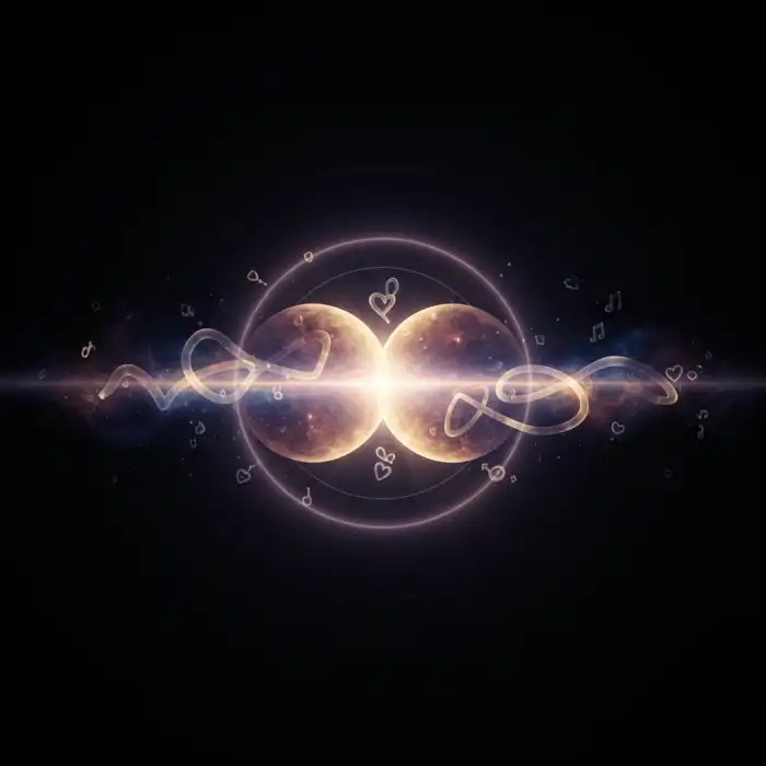 Sennik całować się: co oznacza namiętny pocałunek we śnie? Znaczenie snu Symboliczna ilustracja przedstawiająca sennik całować się jako dwie świetliste sfery łączące się w sennym, eterycznym wymiarze.