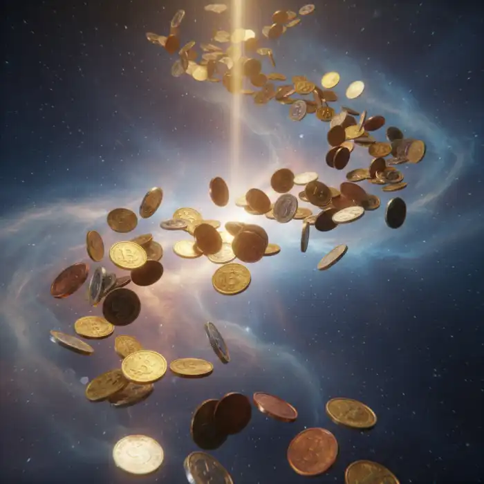 Sennik monety: co oznacza sen o pieniądzach, znaczenie snu i bogactwo Złote, srebrne i miedziane monety lewitujące w mistycznej, sennej aurze – ilustracja do artykułu sennik monety.