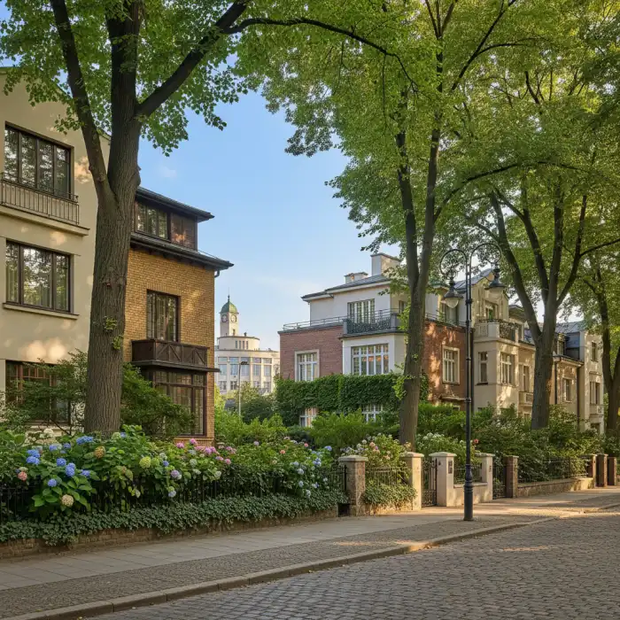 Żoliborz co zobaczyć: klimatyczny spacer po starym żoliborskim osiedlu Malownicza uliczka Starego Żoliborza w Warszawie, idealna odpowiedź na pytanie żoliborz co zobaczyć.